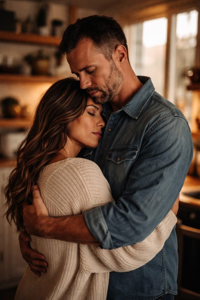 A couple holding each other in an embrace.